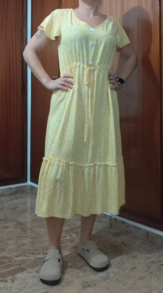 Vestido largo amarillo estampado