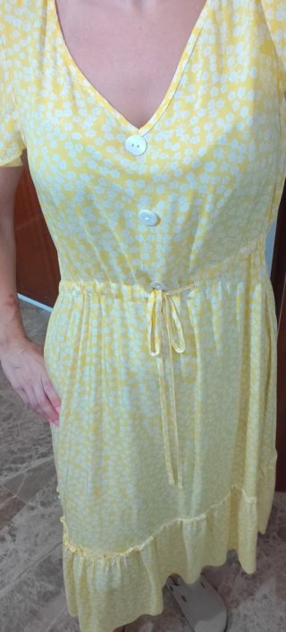 Vestido largo amarillo estampado