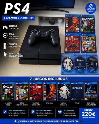 Consola PS4 + Mando + 7 Juegos