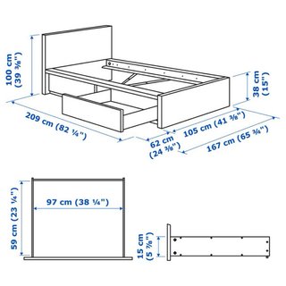 Cama individual blanca con 2 cajones