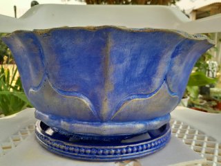 Vaso in cemento con piatto / blu con resina