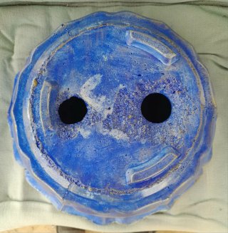 Vaso in cemento con piatto / blu con resina