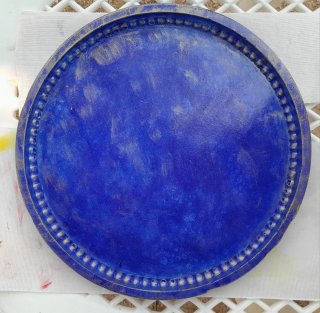 Vaso in cemento con piatto / blu con resina