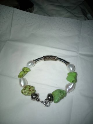 Pulsera artesanal Perla y Turquesa