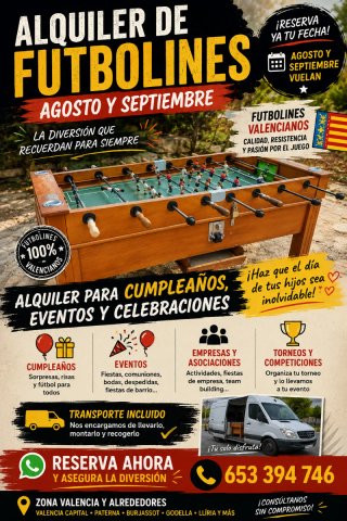 Alquiler Futbolines Valencia - Agosto y Septiembre