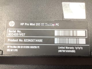 pc hp pro mini 260 g9, intel core i5-1335u, 8gb ram, 256gb ssd, grafica compartida