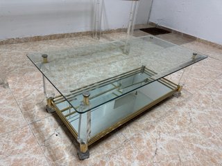 Mesa de Cristal y Metal Dorado