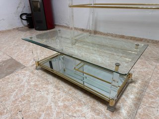 Mesa de Cristal y Metal Dorado