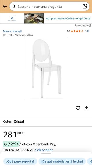 Silla de plástico transparente Kartell
