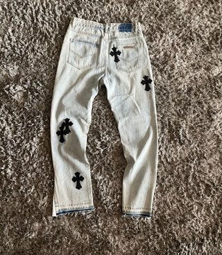 Jeans CHROME HEARTS azzurro con Croci in Pelle