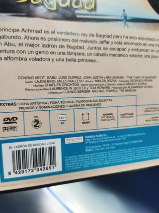 película, DVD, EL LADRÓN DE BAGDAD, LUDWIG BERGER