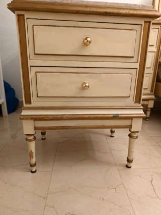 Mesita Noche Vintage Mármol Rosa y Madera Beige