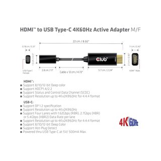CLUB3D B09JSYP8VR adaptador HDMI a USB-C 4K60Hz