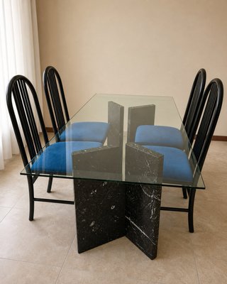 Tavolo cristallo base marmo nero + 4 sedie design
