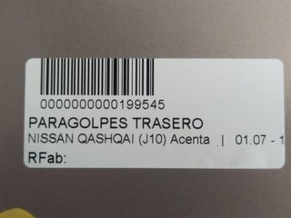 PARAGOLPES TRASERO NISSAN QASHQAI (J10) Acenta