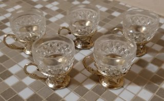 Set 5 Antiche Tazze Vetro e Metallo