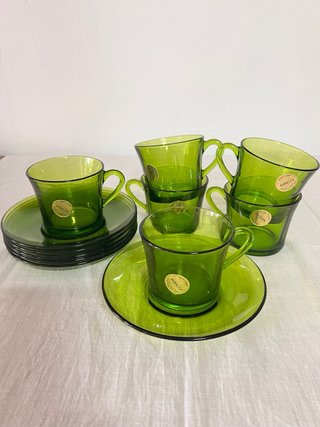 Juego café Duralex verde 6 tazas y platos