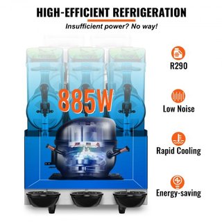 Máquina de Slushie Comercial, 3 x 12L / 3.2 Galón Triple Tazón, Salida de 72 Tazas, 220V 1300W Fabricante de Bebidas Congeladas de Margarita y Smoothie de Acero Inoxidable, Máquina de Slushie para...