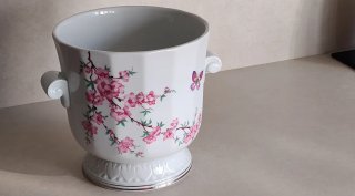 Jarrón/ macetero EME porcelana flores rosas
