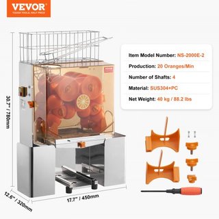 Máquina Exprimidora de Naranjas Comercial, Extractor de Jugo Automático de 120W, Exprimidor de Naranjas de Acero Inoxidable para 20 Naranjas por Minuto, con Caja de Filtro Extraíble, Cubierta de P...