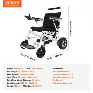 Silla de ruedas eléctrica plegable, silla de poder motorizada, capacidad de 300 lbs/136 kg, asiento ancho de 20 in/50.8 cm