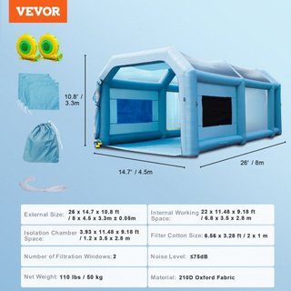 Tienda de Pintura para Autos Inflable 792 cm x 457 cm x 335 cm Sistema de Filtro 2 Ventiladores