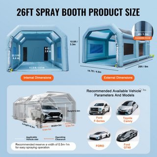Tienda de Pintura para Autos Inflable 792 cm x 457 cm x 335 cm Sistema de Filtro 2 Ventiladores
