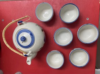 Juego de té chino vintage azul y blanco