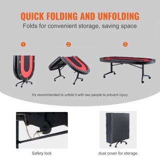 Mesa de Póker Plegable para 10 Jugadores, Mesa de Póker Texas Holdem Blackjack con Barandillas Acolchadas y Soportes para Vasos de Acero Inoxidable, Mesa de Juego de Cartas Plegable y Portátil, Me...