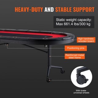 Mesa de Póker Plegable para 10 Jugadores, Mesa de Póker Texas Holdem Blackjack con Barandillas Acolchadas y Soportes para Vasos de Acero Inoxidable, Mesa de Juego de Cartas Plegable y Portátil, Me...