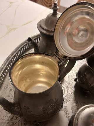 Juego de té antiguo de alpaca