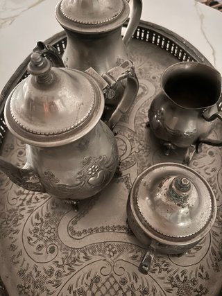 Juego de té antiguo de alpaca