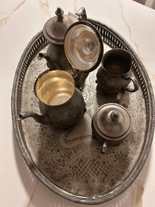Juego de té antiguo de alpaca