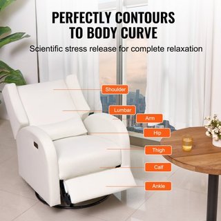 Recliner Eléctrico y Glider Giratorio, Silla Recliner Glider con Capacidad de Peso de 113.4 kg y Ángulo Ajustable, Silla Rocker de Superficie de Poliéster para Sala de Estar, Dormitorio, Blanco Roto