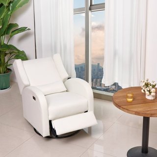 Recliner Eléctrico y Glider Giratorio, Silla Recliner Glider con Capacidad de Peso de 113.4 kg y Ángulo Ajustable, Silla Rocker de Superficie de Poliéster para Sala de Estar, Dormitorio, Blanco Roto