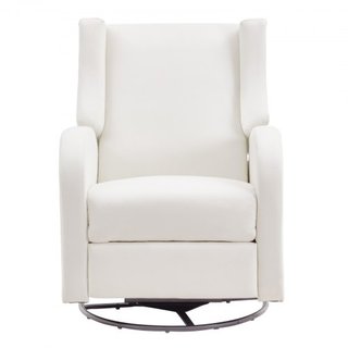 Recliner Eléctrico y Glider Giratorio, Silla Recliner Glider con Capacidad de Peso de 113.4 kg y Ángulo Ajustable, Silla Rocker de Superficie de Poliéster para Sala de Estar, Dormitorio, Blanco Roto