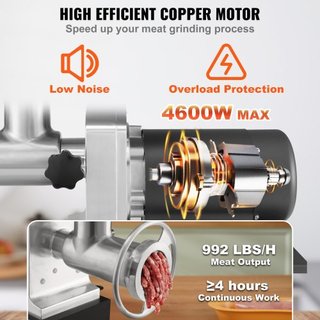 Picadora de Carne Eléctrica de Alta Dureza Capacidad 449.5 kg/H 1100W y Embutidora