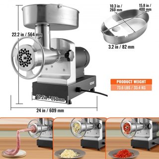 Picadora de Carne Eléctrica de Alta Dureza Capacidad 449.5 kg/H 1100W y Embutidora
