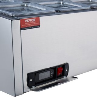 Estación de Preparación de Condimentos Refrigerada, Estación de Condimentos Refrigerada de 145 W para Encimera, con 8 Bandejas 1/6, Cuerpo de Acero Inoxidable 304 y Tapa de PC, Mesa de Preparación...