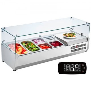 Estación de Preparación de Condimentos Refrigerada, Estación de Condimentos Refrigerada de Encimera de 140 W, con 2 bandejas de 1/3 y 4 bandejas de 1/6, Cuerpo de Acero Inoxidable 304 y Tapa de PC...