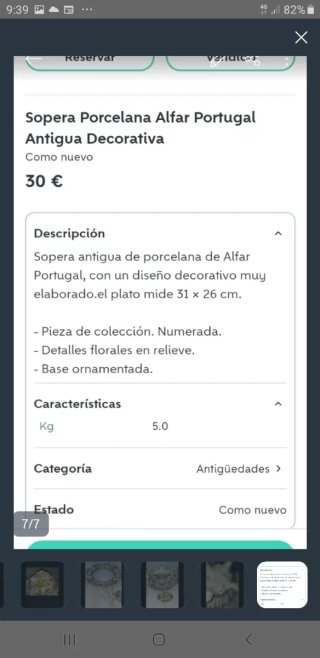 Sopera Antigua Porcelana ALFAR Portugal