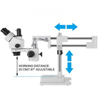 Microscopio Estéreo Trinocular Simul-Focal 3.5X-90X con Brazo Doble y Rotación de 360°