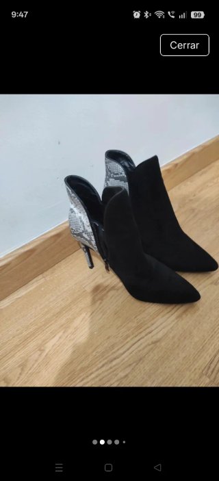 Botines tacón piel serpiente y negro