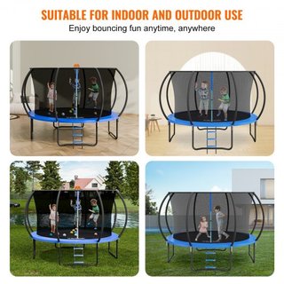 Trampolín de 12 pies, trampolín de 400 lbs con red de seguridad, escalera y poste curvado, trampolín de alta resistencia con tapiz de salto y acolchado de resorte, trampolines recreativos al aire ...
