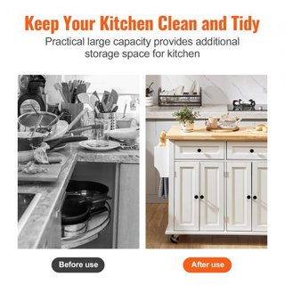 Carro de Isla de Cocina con Parte Superior de Madera Sólida, Carros Móviles de 90 cm de Ancho con Armario de Almacenamiento, Mesa de Cocina Rodante con Estante para Especias, Soporte para Toallas ...