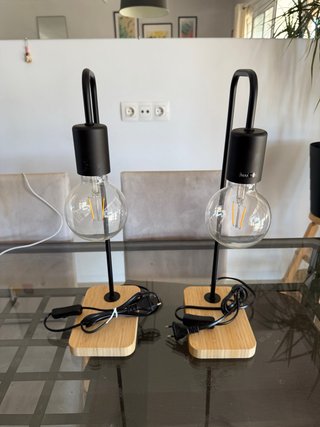 Par Veladores Madera y Metal con Bombilla ikea