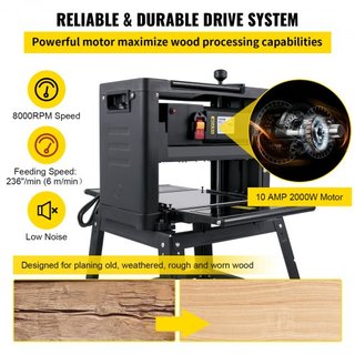 Aplanadora de Espesor 330 mm (13 pulgadas) Aplanadora de Banco 2000W Aplanadora de Madera 8000 rpm Aplanadora de Carpintería 10 AMP Aplanadora Plegable Velocidad de Aplanado de 6 m/min con Soporte...