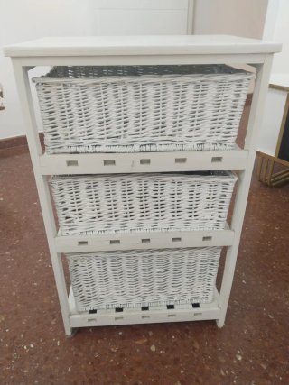 Mueble Auxiliar Cestas Mimbre Blanco