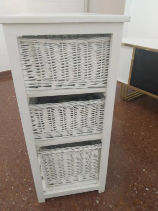 Mueble Auxiliar Cestas Mimbre Blanco