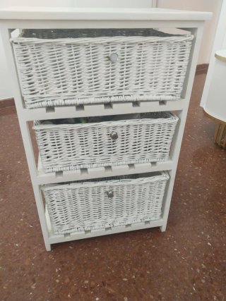 Mueble Auxiliar Cestas Mimbre Blanco